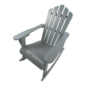 29.06 in. Width Walnut Gray Wooden Outdoor Rocking Chair Adirondack Reclining Chair for Patio, Garden, Balcony, Backyard