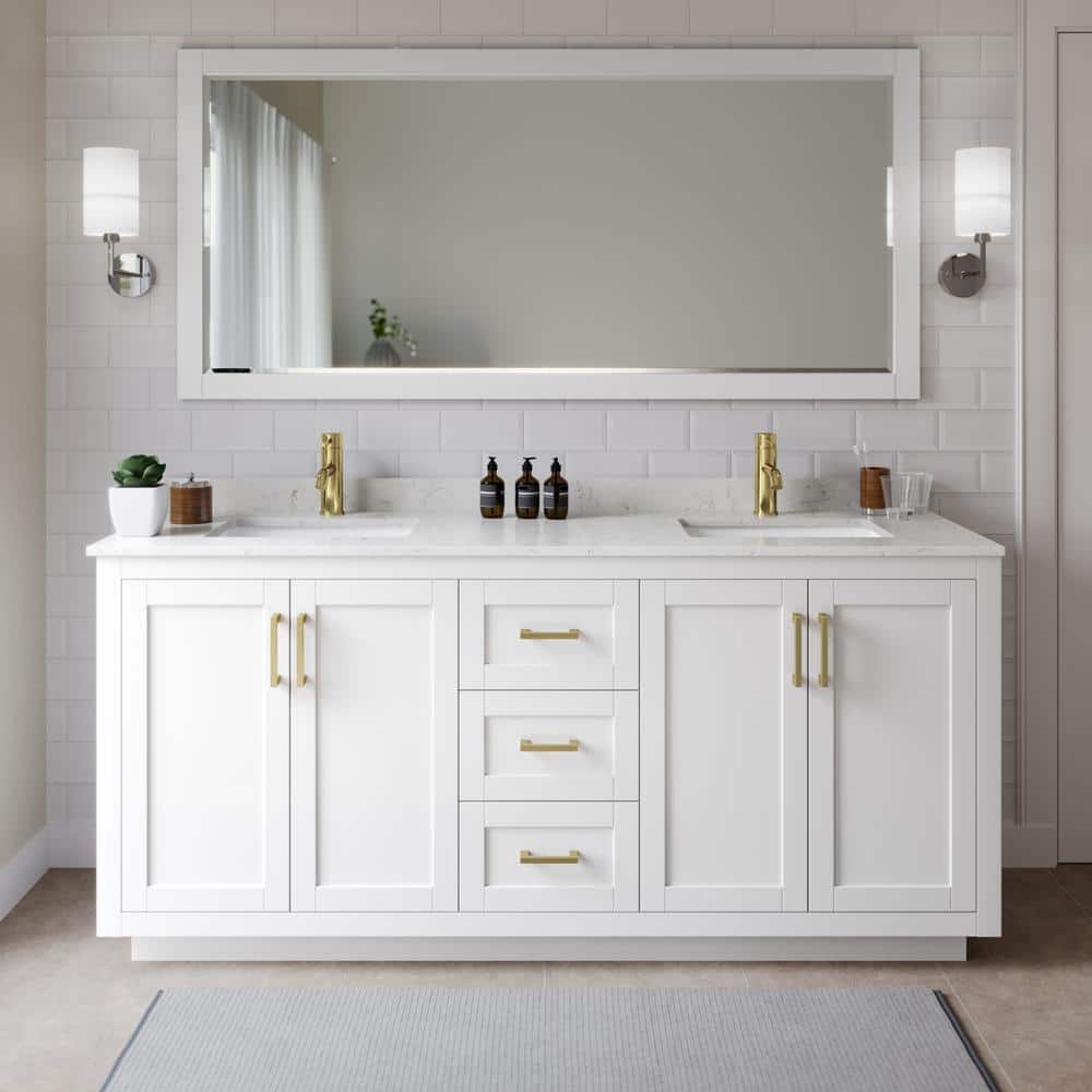 Miranda 72 in. W Double Bath Vanity in White with Cultured Marble Vanity Top in LV Carrara with White Basins and Mirror price history on PriceWatchPro
