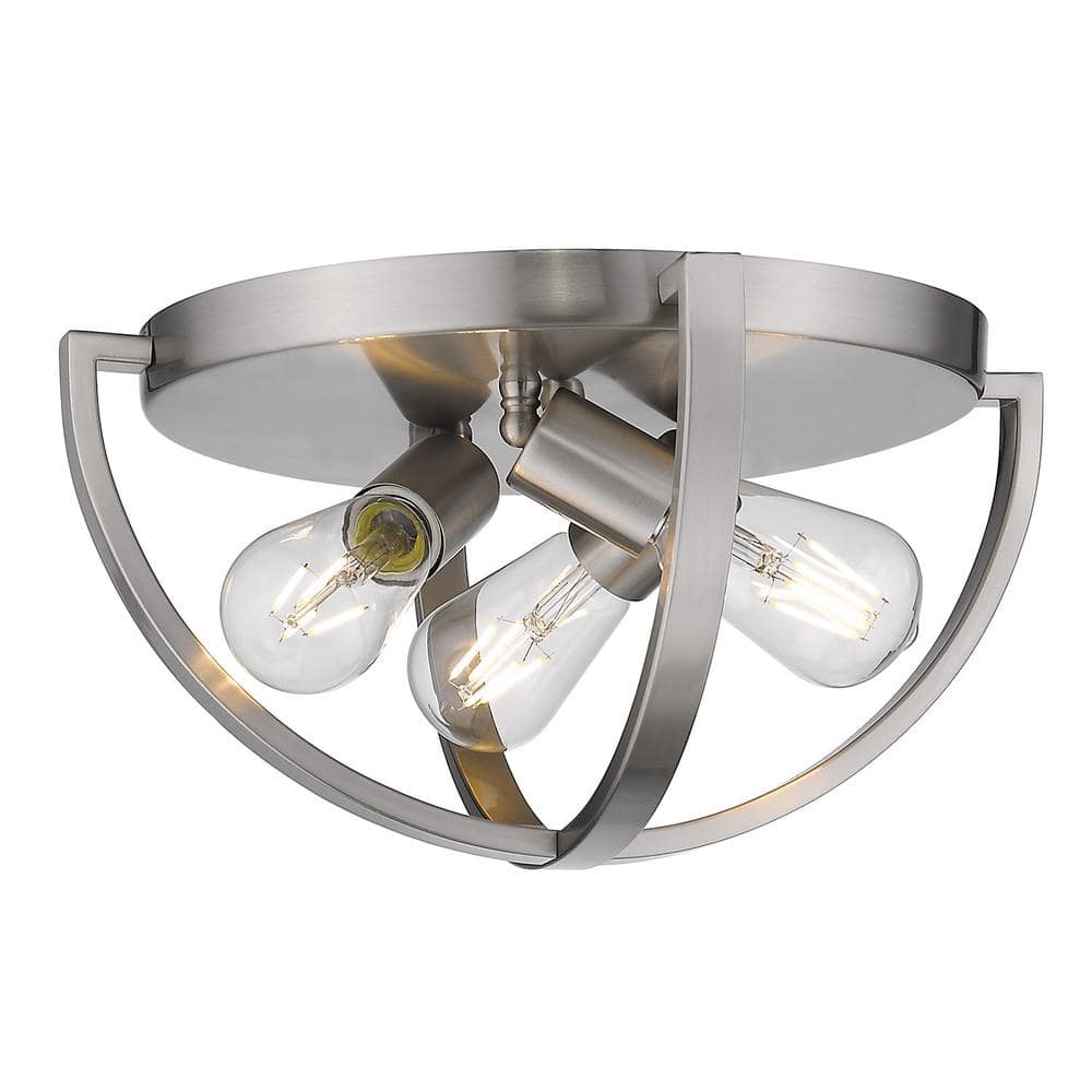 Pewter 14" Silver Industrial Flush Mount Ceiling Light