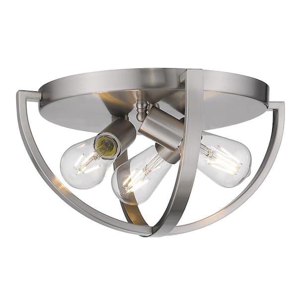 Golden Lighting Colson 14.13 in. 3-Light Pewter Flush Mount