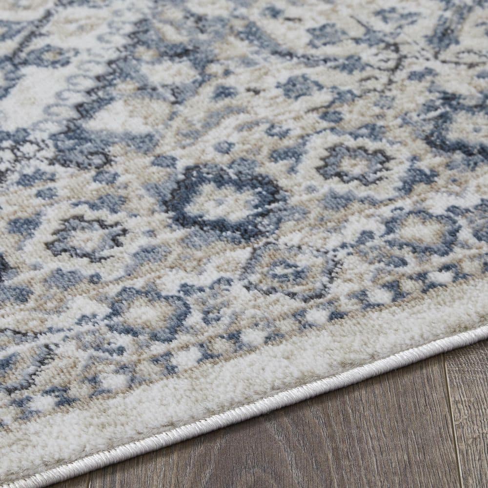 Kehleigh 2' x 3' Blue and Cream Synthetic Oriental Rug