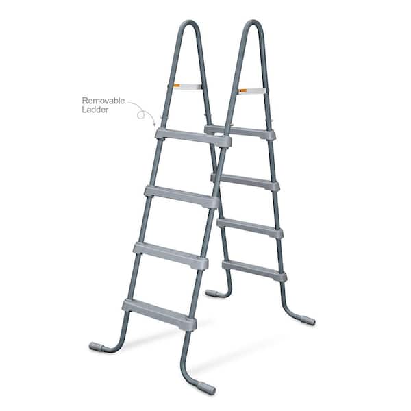 SureStep Cool Gray A-Frame Metal Ladder 4-Step for 48 in. Tall Above Ground Pool