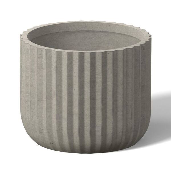 11.5 in. Medium Light Gray (Enhanced Interior) Concrete Round Planter / Pot with Drainage Holes