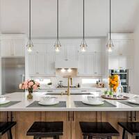 Uolfin Modern Industrial Island Pendant Light, 1-Light Black Farmhouse Hanging Pendant light with Clear Gourd Glass Shade 62808IJEUE314P1