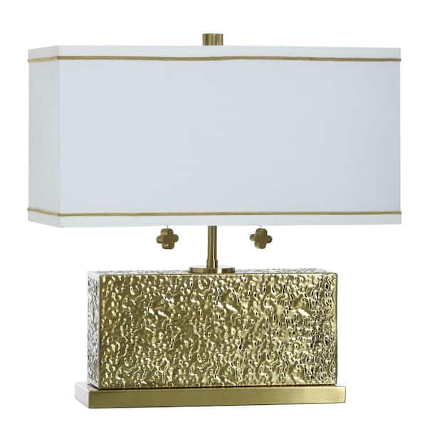 Eleanora 17 in. Hammered Steel Table Lamp with White Linen Shade