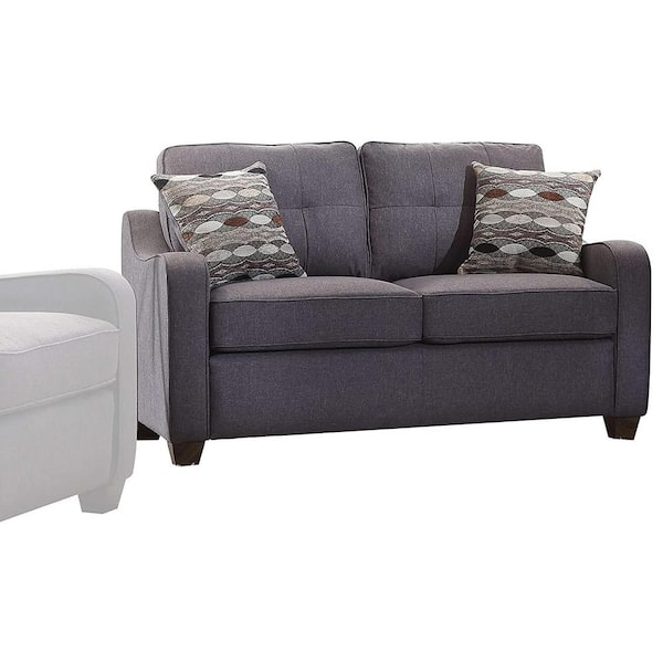 Benjara Contemporary 3-Seat Gray Linen Upholstered Wooden Sofa with Two Pillows