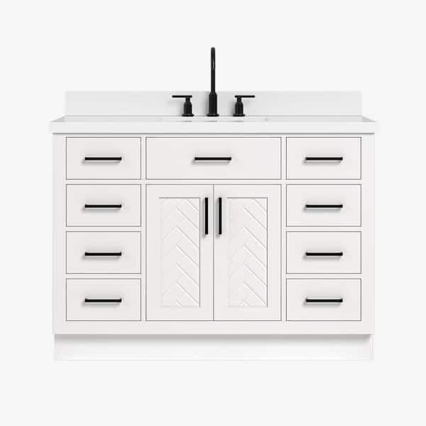 Herringbone 48 in. Single Sink Freestanding Bath Vanity in White with and Pure Quartz Top