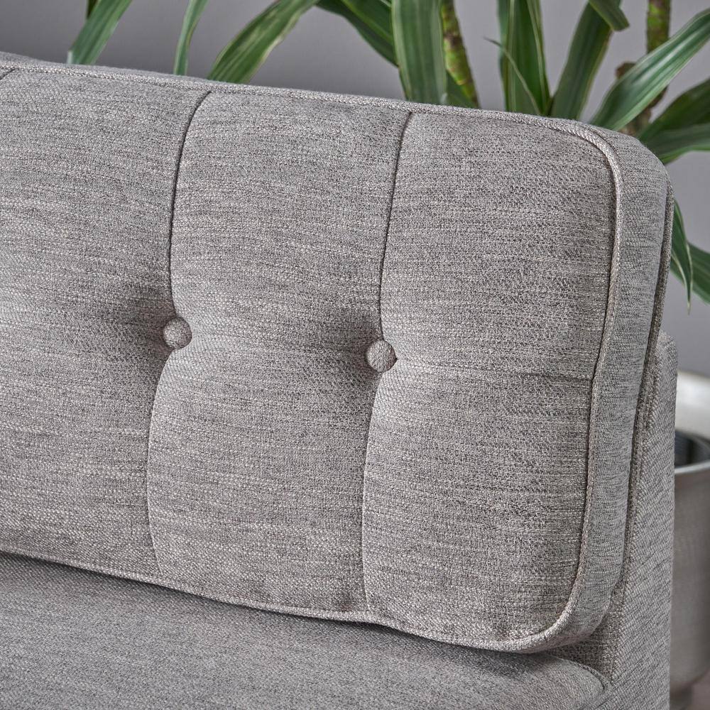 Contemporary Light Gray Slipper Chair with Dark Brown Wood Accents