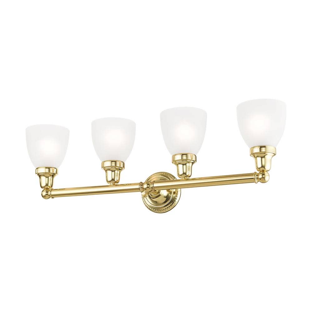 Elegant Polished Brass 4-Light Vanity with Satin Opal White Glass