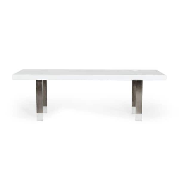 Lenny White High Gloss Metal 94.5 in. 4 Legs Dining Table Seats 8