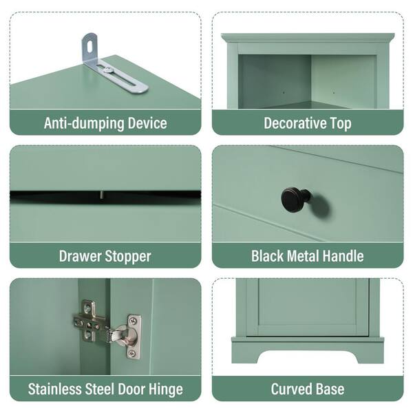 Aoibox 23 in. W x 13.4 in. D x 68.9 in. H in Green MDF Board Ready to Assemble Triangle Corner cabinet with Drawers and Shelves