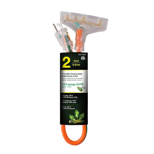 GoGreen Power 3-Outlet 2 ft. 12/3 Heavy Duty Extension Cord - Orange