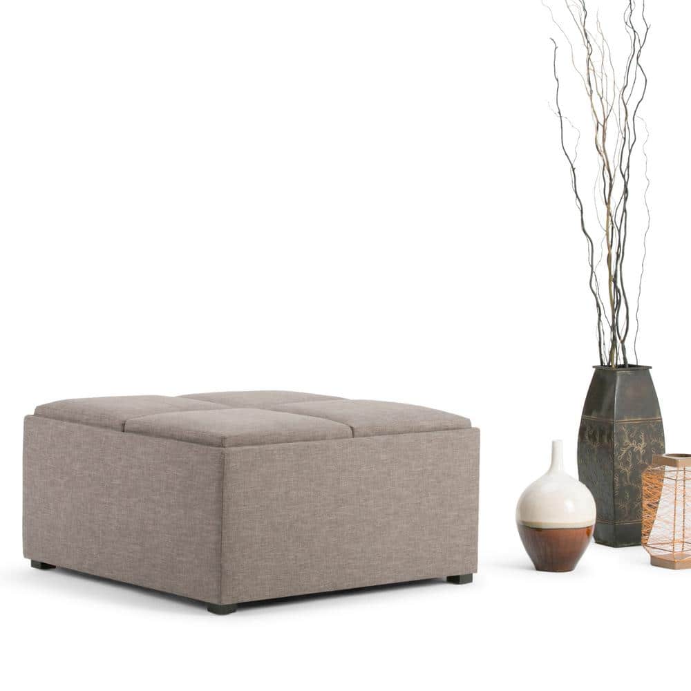 Fawn Brown Tufted Cocktail Ottoman with Serving Tray