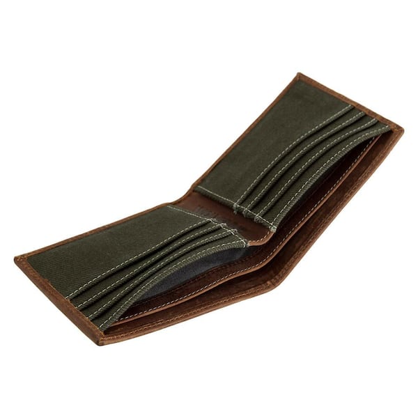 Wolverine Oil Tan Leather and Canvas Bifold Wallet in Brown/Olive