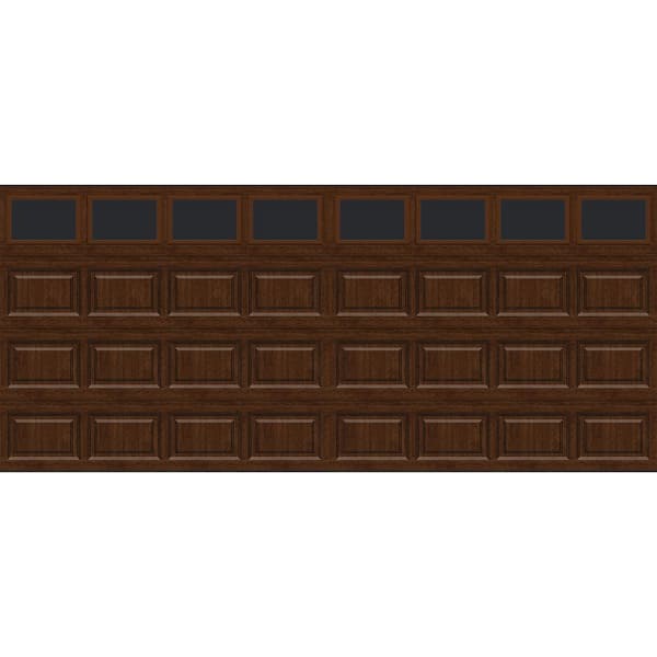 Clopay Classic Steel Short Panel 16 ft. x 7 ft. Insulated 12.9 R-Value Wood Look Walnut Garage Door with windows