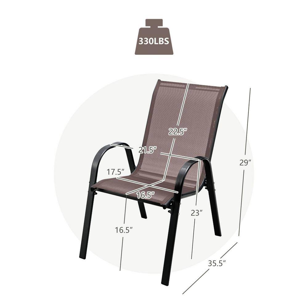 Brown Stackable Patio Dining Chairs with Curved Armrests