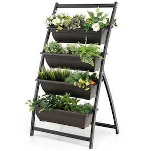 4 ft. 4-Tier Black Metal Vertical Raised Garden Bed Elevated Planter Box with 4 Container Boxes
