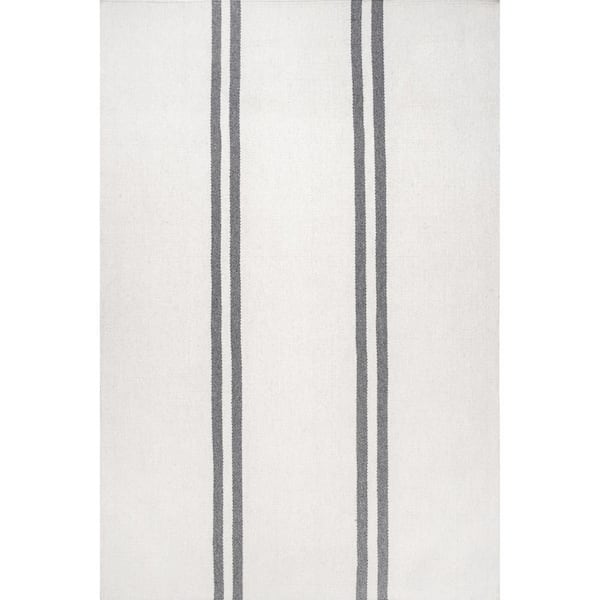 Stacia Ivory 8 ft. x 10 ft. Stripes Wool Flatweave Indoor Area Rug