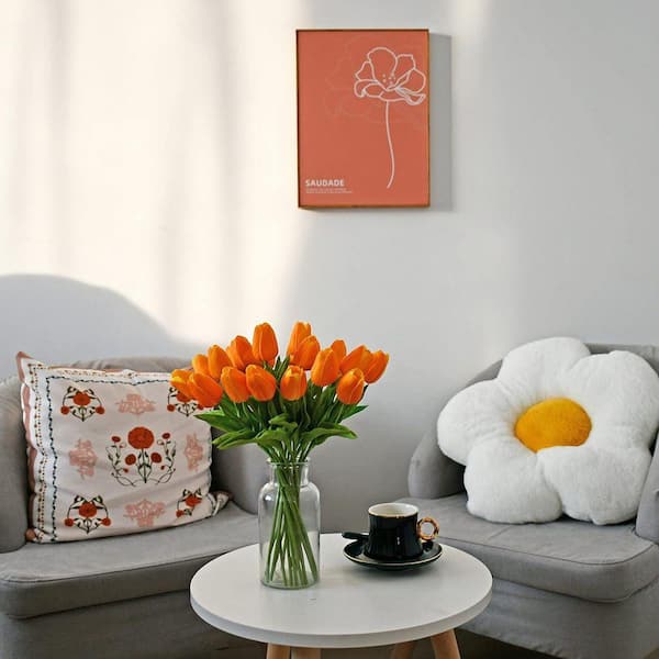13.5 in. Orange Indoor Artificial Tulip Flower 20-Pieces