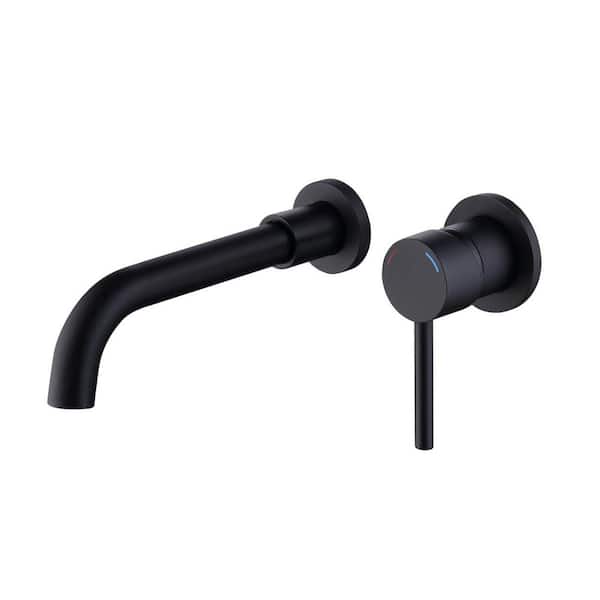 GELE Modern Single Handle Wall Mount Roman Tub Faucet 2-Hole and Rough in Valve Included in Matte Black
