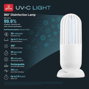 UV-C Light 5.9 in White Disinfecting 360-Degree Portable Rechargeable Lamp Micro USB Cable Included