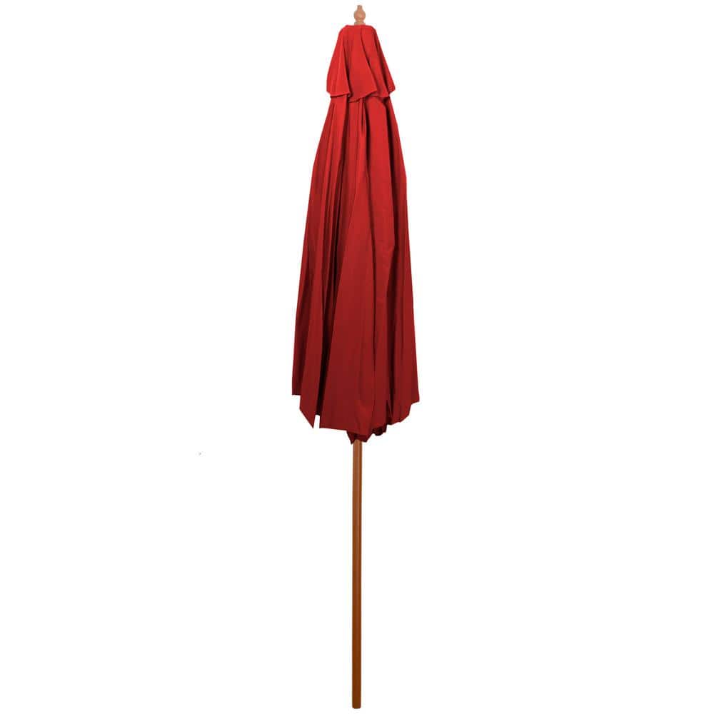 Red 9ft Octagon Outdoor Market Umbrella with Wooden Pole