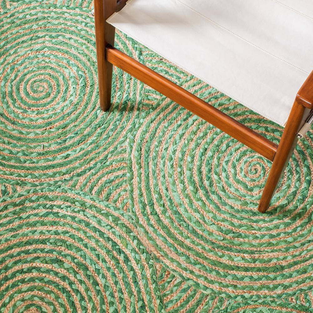 Handmade Green and Natural Geometric Jute Area Rug, 3' x 5'