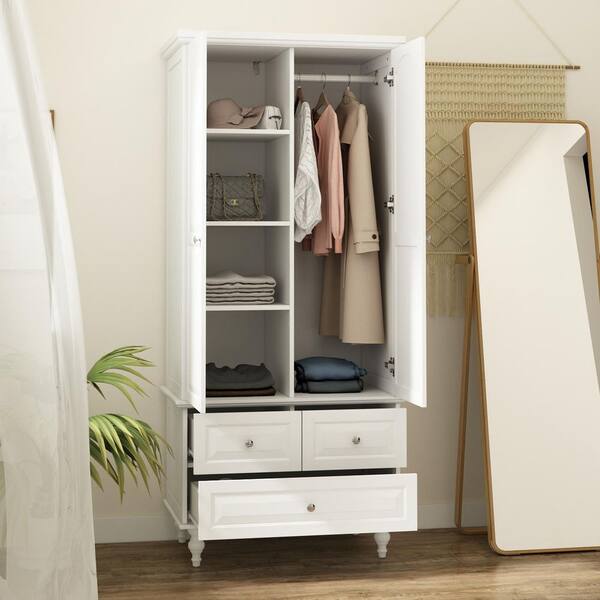 FUFU&GAGA White Paint Wood 2-Door Armoires with Hanging Rod