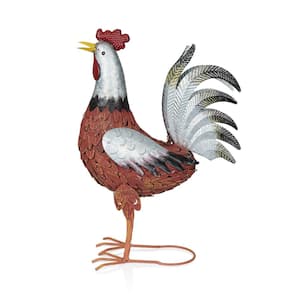 Metal Silver and Rust Rooster Decor