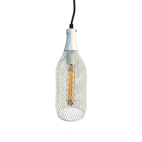 Warehouse of Tiffany Meryl 4.5 in. 1-Light Indoor White Cage Mini-Pendant with Light Kit