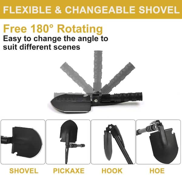 24 Inch Folding Survival Shovel with Pickaxe Saw and High Carbon