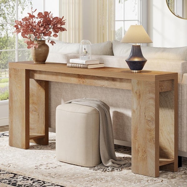 70.9 in. Rectangle Light Oak Brown Engineered Wood Extra Long Console Table Entryway Accent Table for Living Room