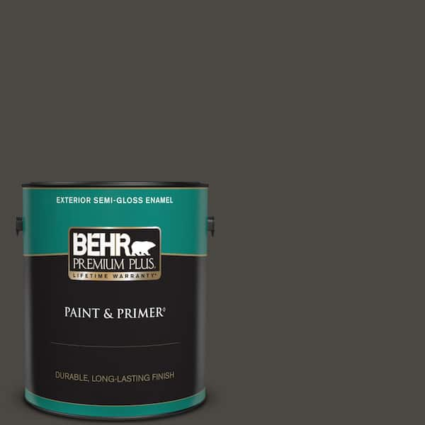 BEHR PREMIUM PLUS 1 gal. #PPU24-01 Black Mocha Semi-Gloss Enamel Exterior Paint & Primer