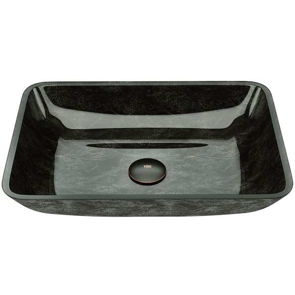 VIGO Donatello Artistic Onyx Gray Glass 18 in. L x 13 in. W x 4 in