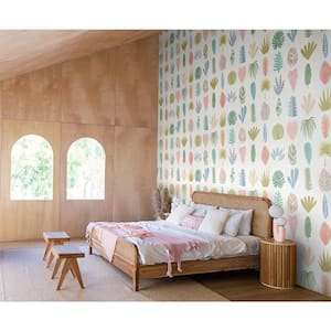 Leaf Boogie Pastel Multi-Colored Tropical Mix Botanical Paper Washable Wallpaper Roll