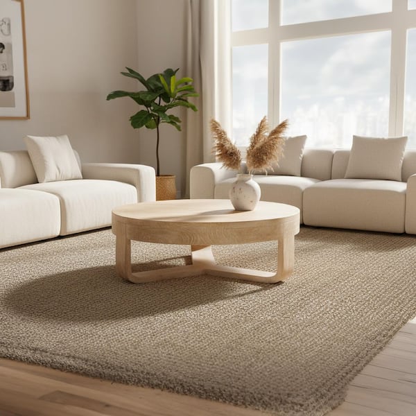 Milan 32 in. Natural Brown Round Top Mango Wood Coffee Table with Open Sled Base