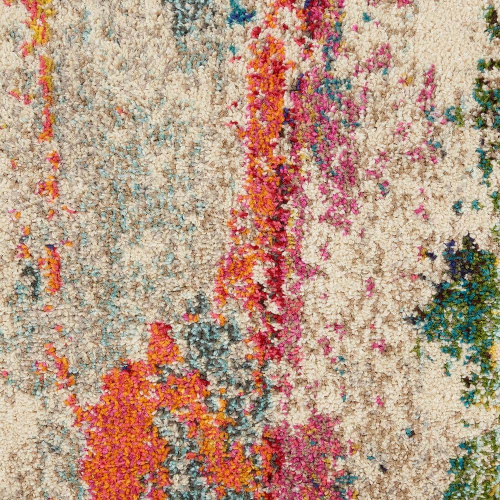 Ivory and Multicolor Abstract Tufted Synthetic Area Rug