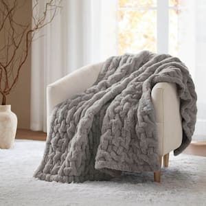 Madison Park Ruched Fur Lavender Gray Polyester Throw Blanket MP50