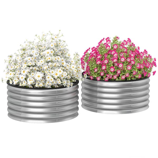 Outsunny Galvanized Steel Raised Garden Beds, Set of 2 Planter Boxes w/Safety Edging Easy-to-Assemble 3ft. x 3ft. x 1.4ft. Silver