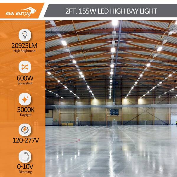 RUN BISON 2-PACK 2ft. 600W Equivalent Integrated LED Dimmable High Bay Light with 120-277V 20,925lm 5000K Daylight