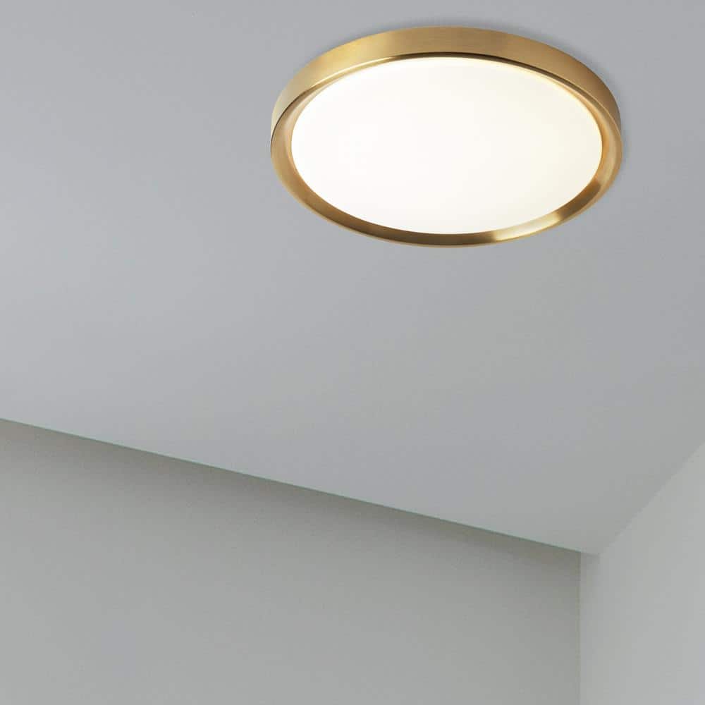 Aged Brass 15'' Modern Drum LED Flush Mount Ceiling Light