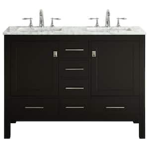 Aberdeen 48 in. W x 22 in. D x 34 in. H Double Bath Vanity in Espresso with White Carrara Marble Top with White Sinks