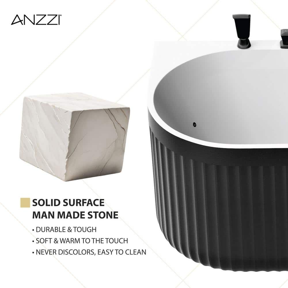 67'' Black and White Stone Resin Freestanding Oval Bathtub