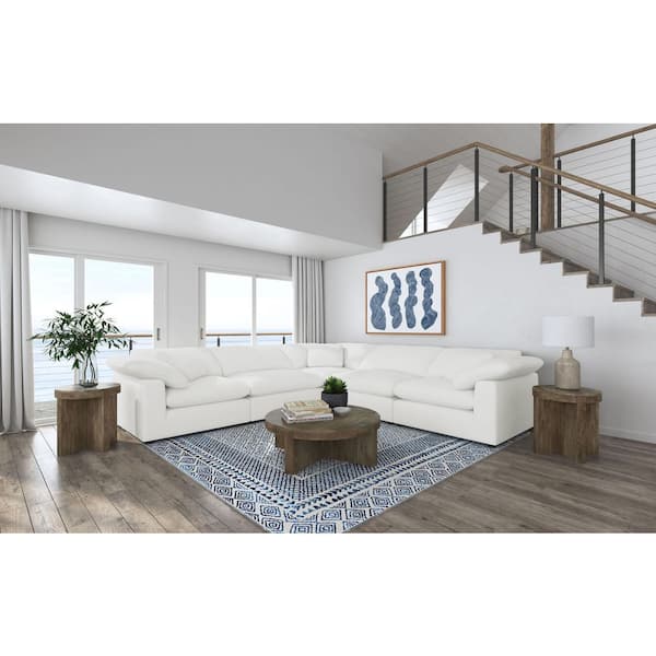 Raleigh 133 in. 5-Piece Boucle Fabric Upholstered Modular Sectional Sofa in Ivory with Wide Track Arms