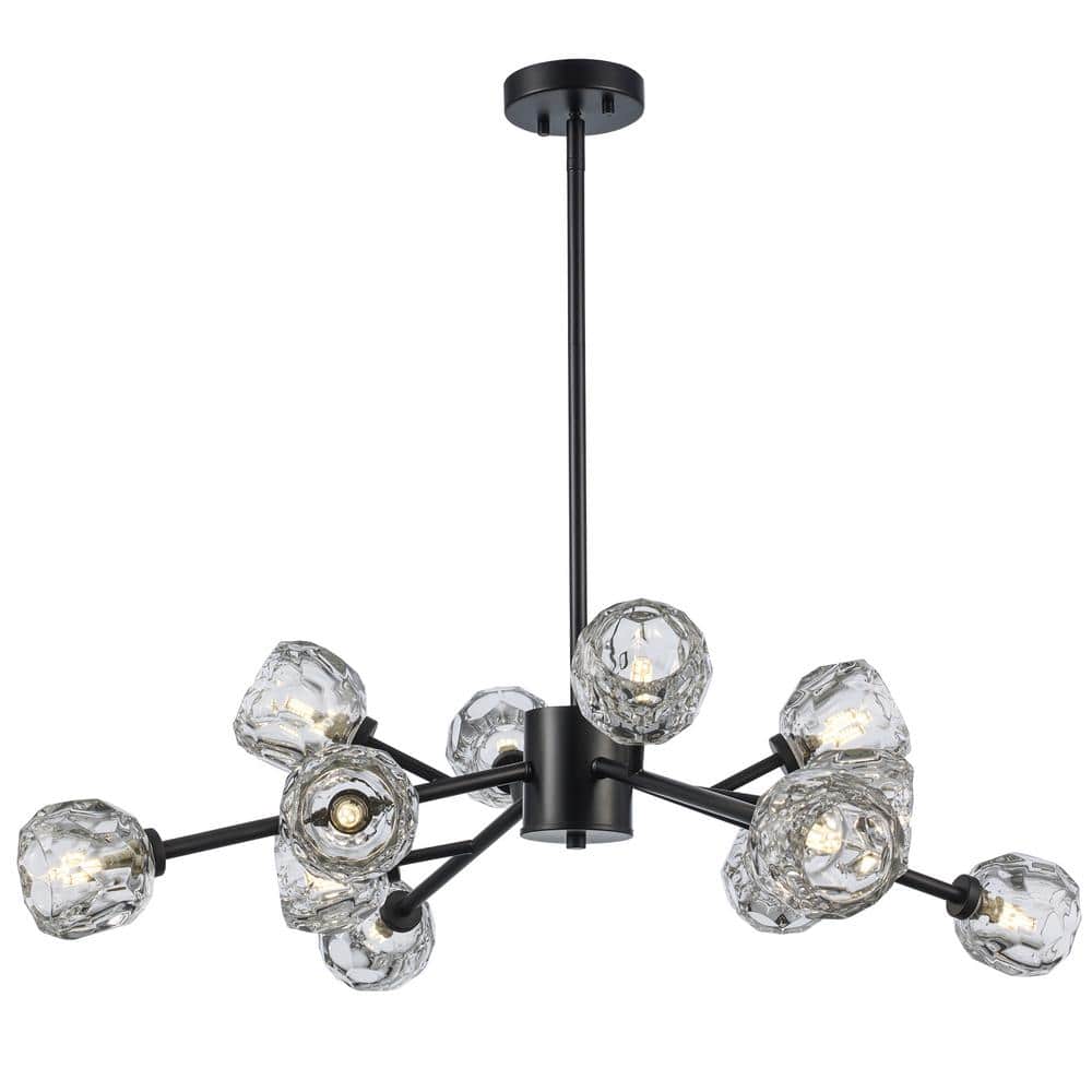Black Metal and Clear Glass 12-Light Sputnik Chandelier