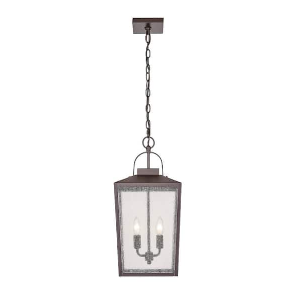 Devens 22 in. 2-Light Powder Coated Bronze Outdoor Pendant Light with Clear Seeded Glass