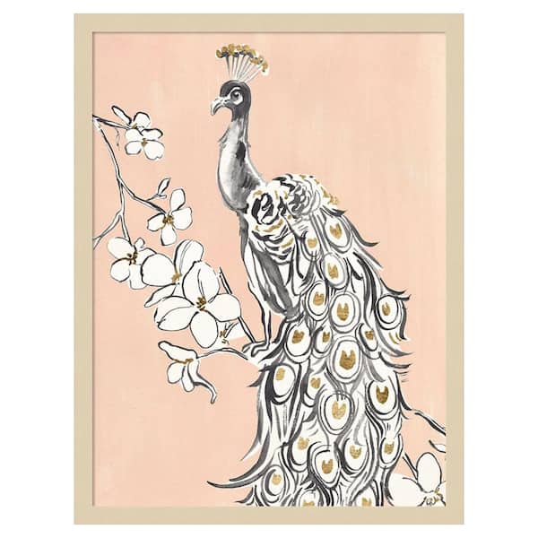 Amanti Art Beige Peacock II by Annie Warren 1 Piece Framed Giclee Animal Art Print 25 in. x 19 in.