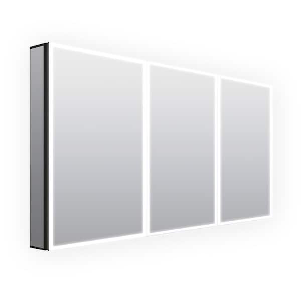 WELLFOR 12-in X 30-in Matte Black Metal Mirrored Side Storage Shelf for Medicine Cabinet