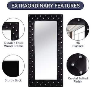 33 in. W x 71 in. H Tufted Black Large Floor Mirror Full Length Mirror with Crystal Finished