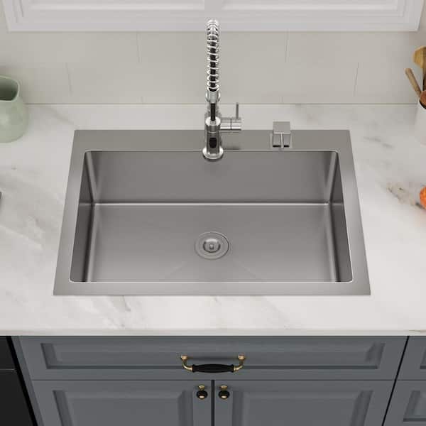 30 in. Drop-in Single Bowl 16 Gauge Stainless Steel Kitchen Sink with Wide Rim